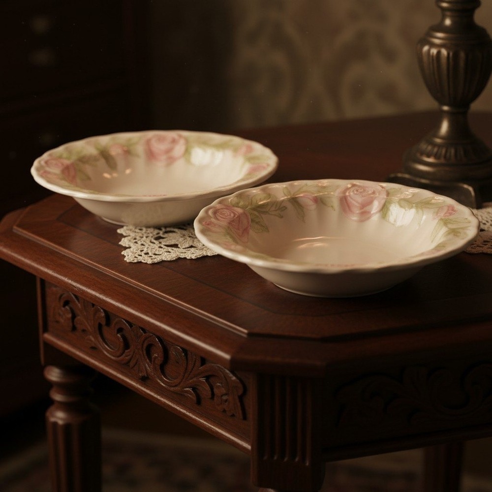 Pink Rose Berry/Desert Bowl 6 inches Vernon Ware by Metlox California Set of 2